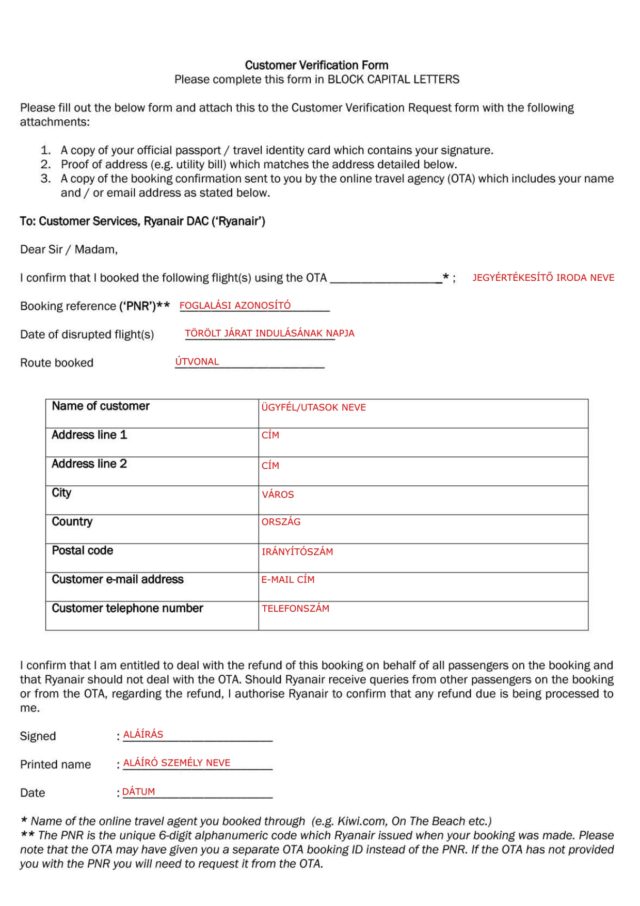Ryanair Customer Verification űrlap Kitöltési útmutató repjegy.hu blog